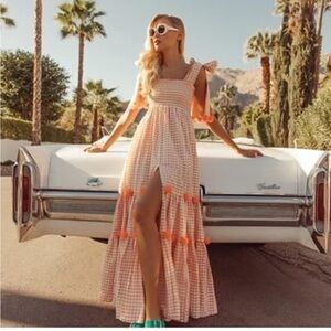 Sundress M/L Pom Pom gingham Maxi Dress